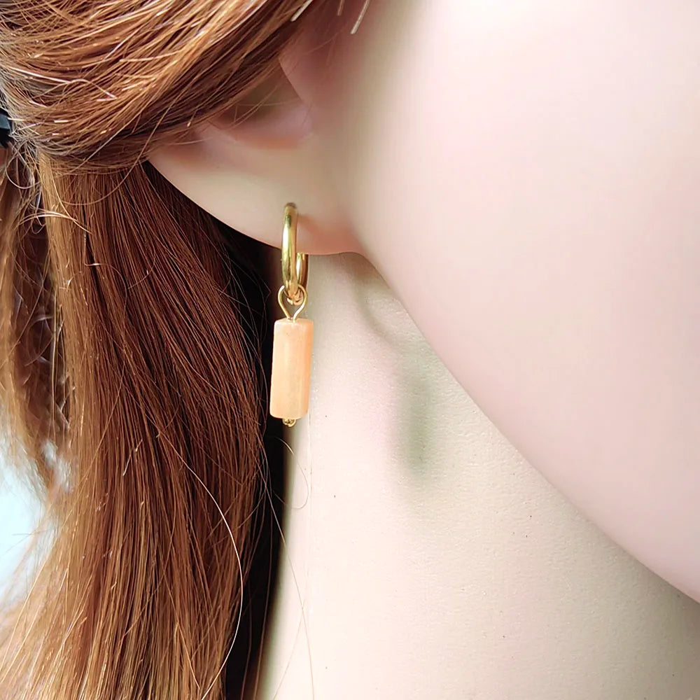 HUIDANG square hoop earrings with natural stones. Elegant design with a refined finish