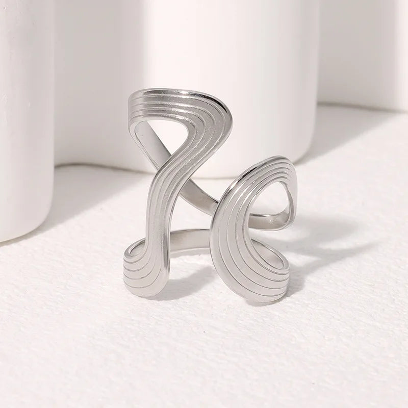 Stainless Steel Irregular Wave Ring Gold Color, Adjustable, Unisex