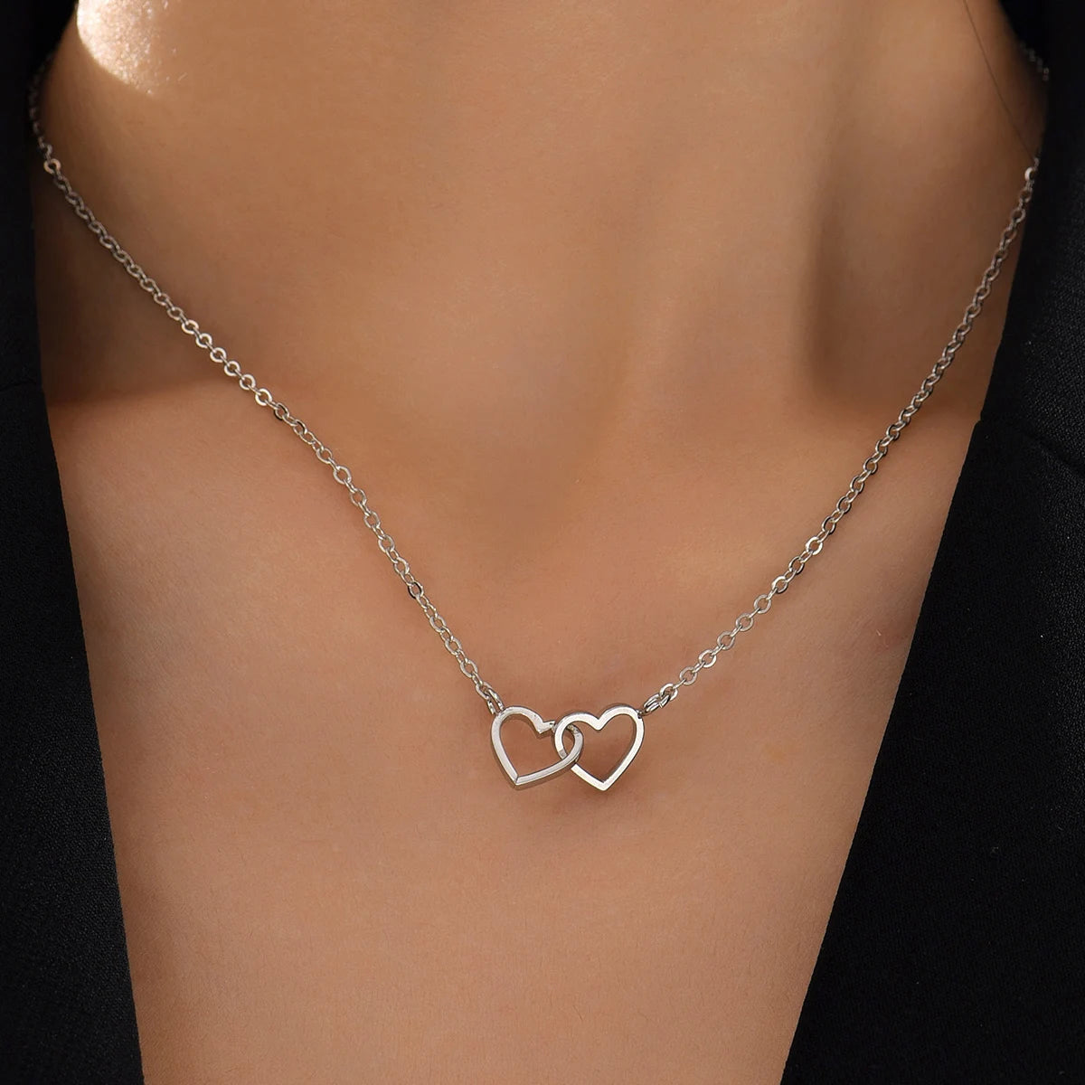 Tiny Double Heart Chain Necklace for Women