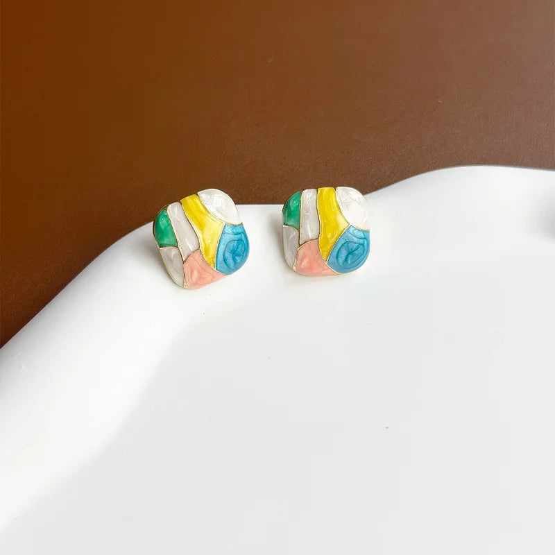 Colorful Glaze Water Drop Stud Earrings – Boho Style