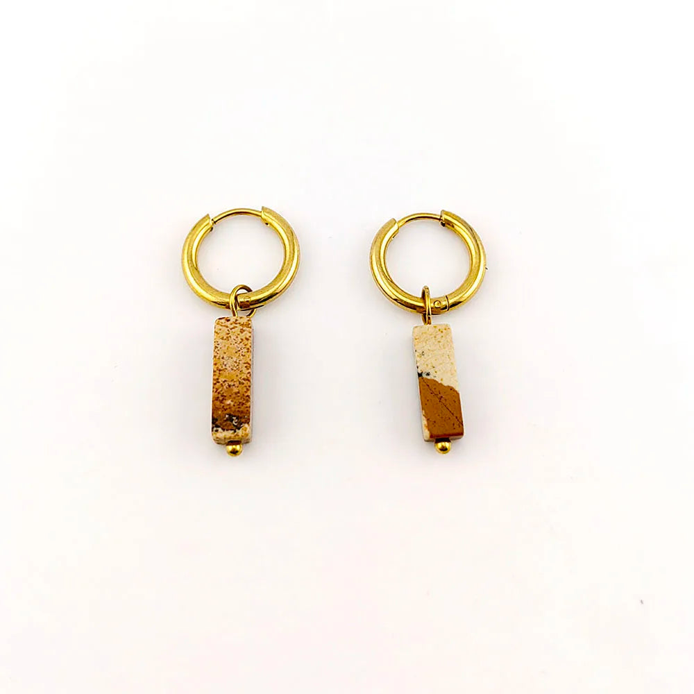 HUIDANG square hoop earrings with natural stones. Elegant design with a refined finish
