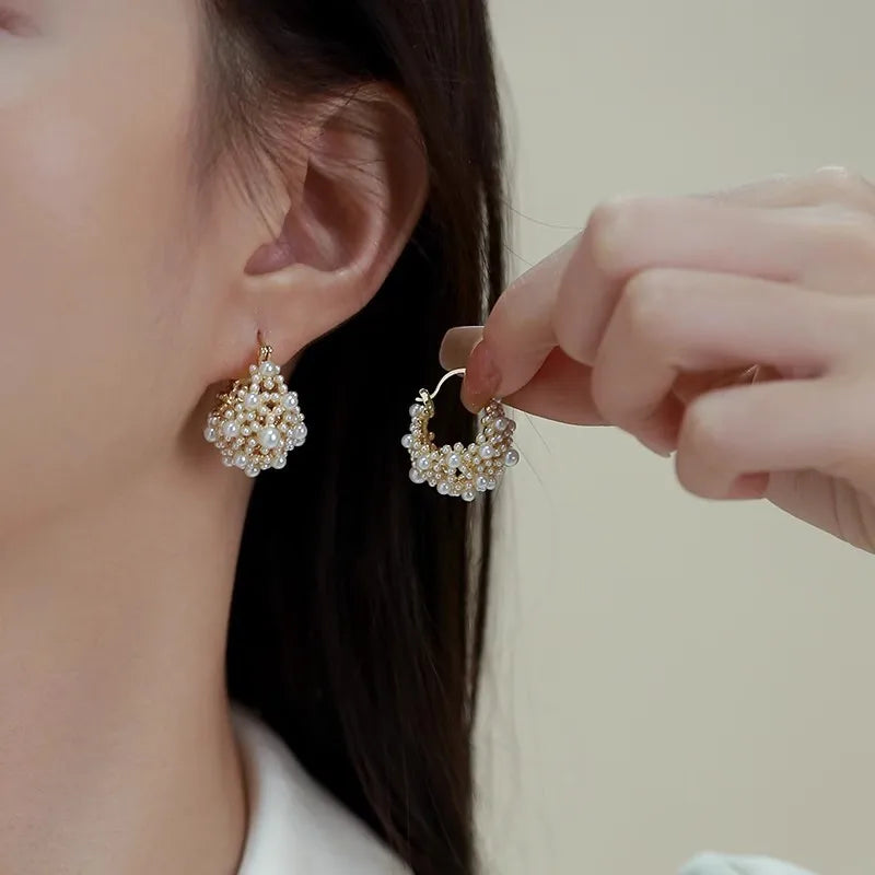 ZAKOL Irregular Pearl Earrings Trendy Metal Design