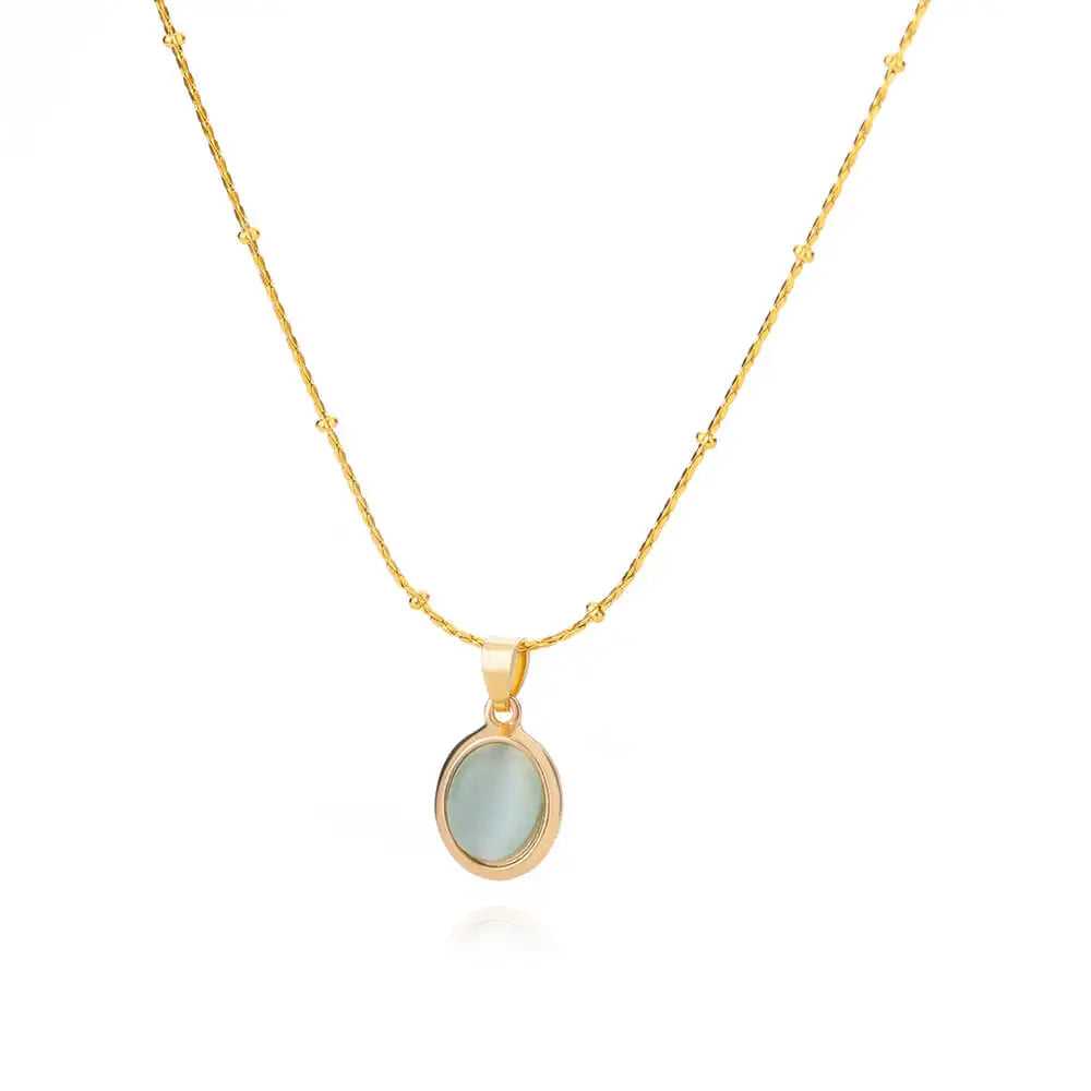 Opal Oval Necklace for Women Gold-Tone Stainless Steel.