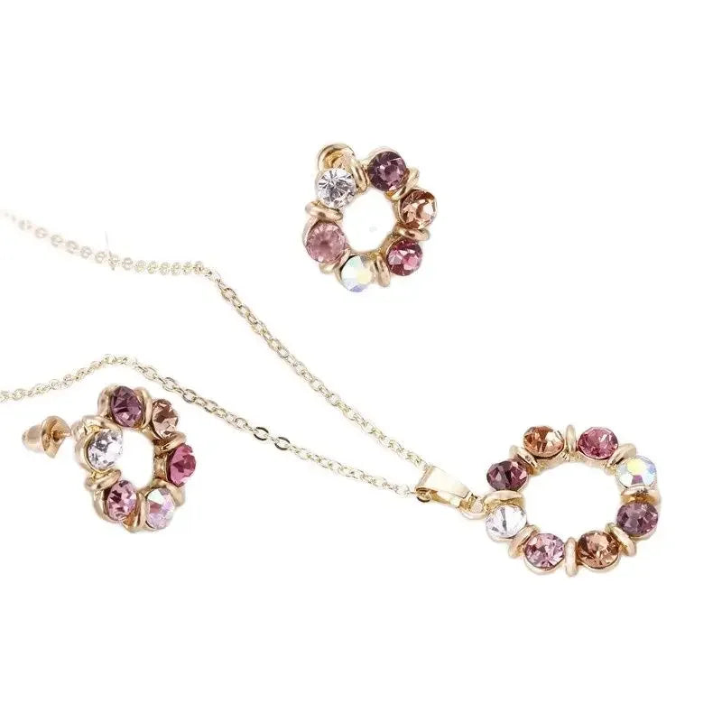 3PCS Gold Jewelry Set Circle Necklace & Earrings