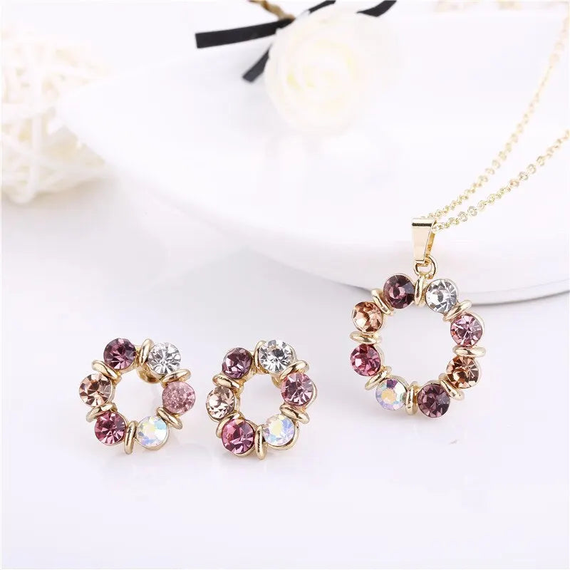 3PCS Gold Jewelry Set Circle Necklace & Earrings