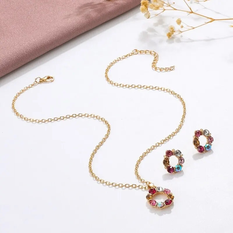 3PCS Gold Jewelry Set Circle Necklace & Earrings