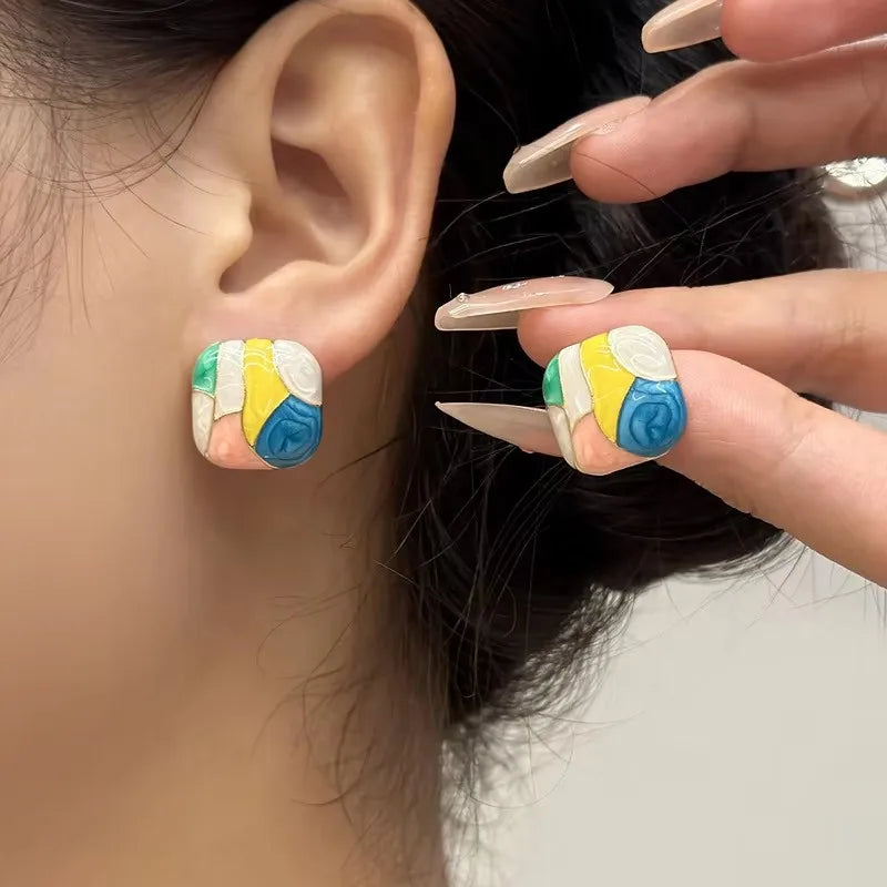 Colorful Glaze Water Drop Stud Earrings – Boho Style