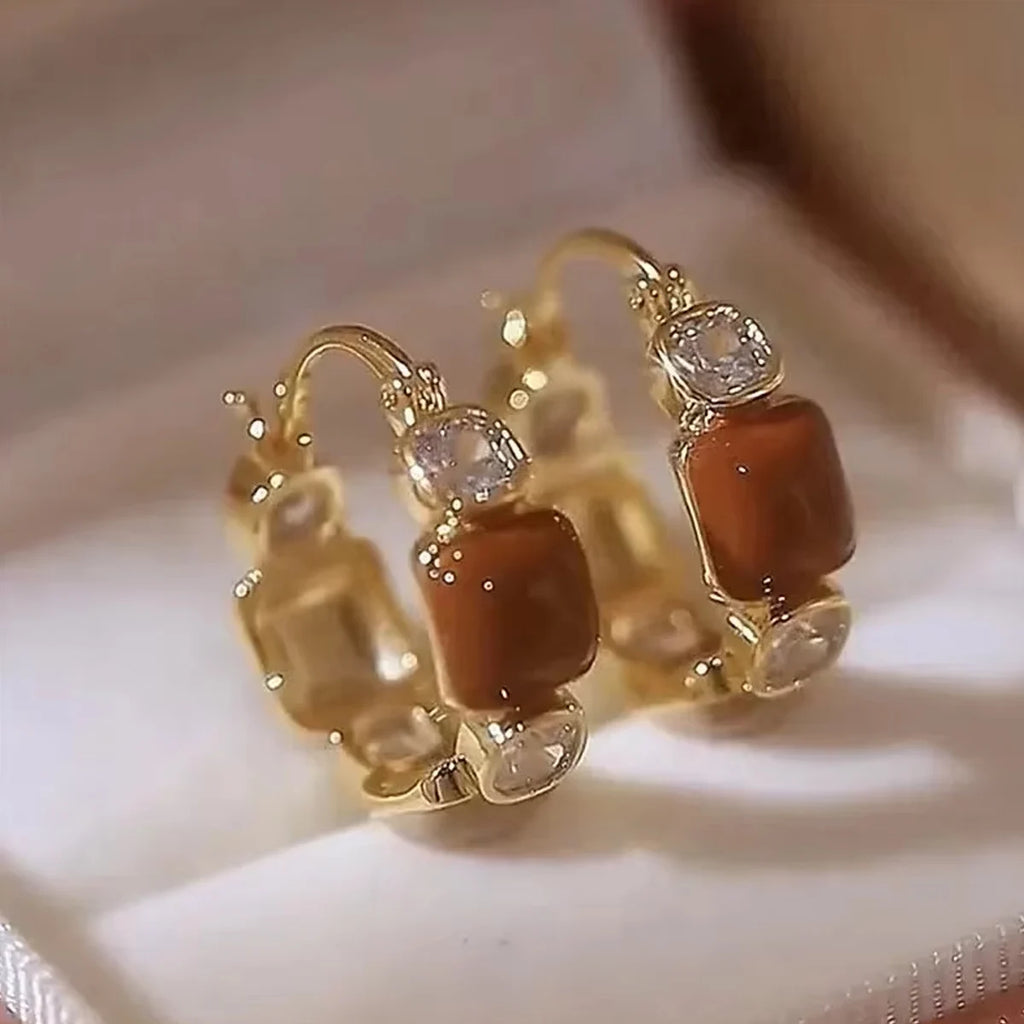 Vintage Y2K Gold Crystal Hoop Earrings for Women