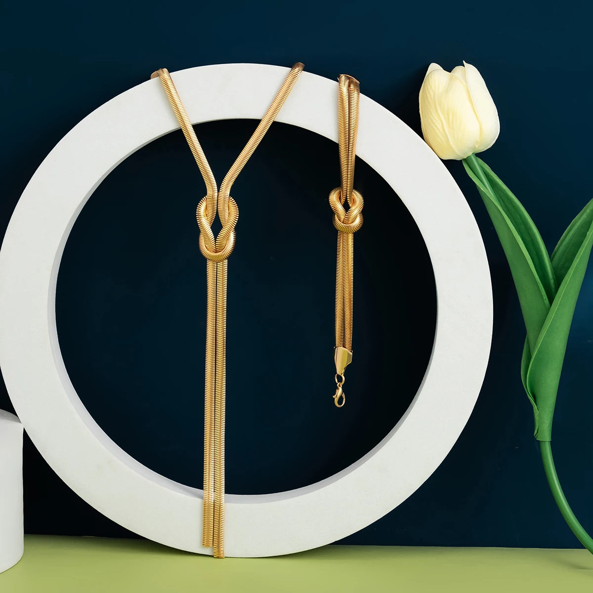 2PCS Smooth Snake Chain Necklace & Bracelet