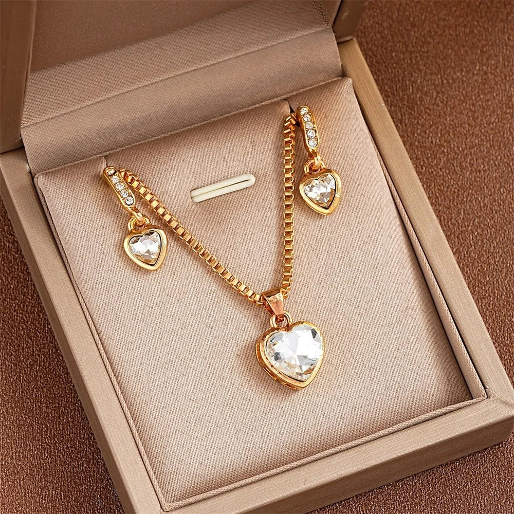 3PCS Heart Pendant Set  Rhinestone Jewelry for Women.