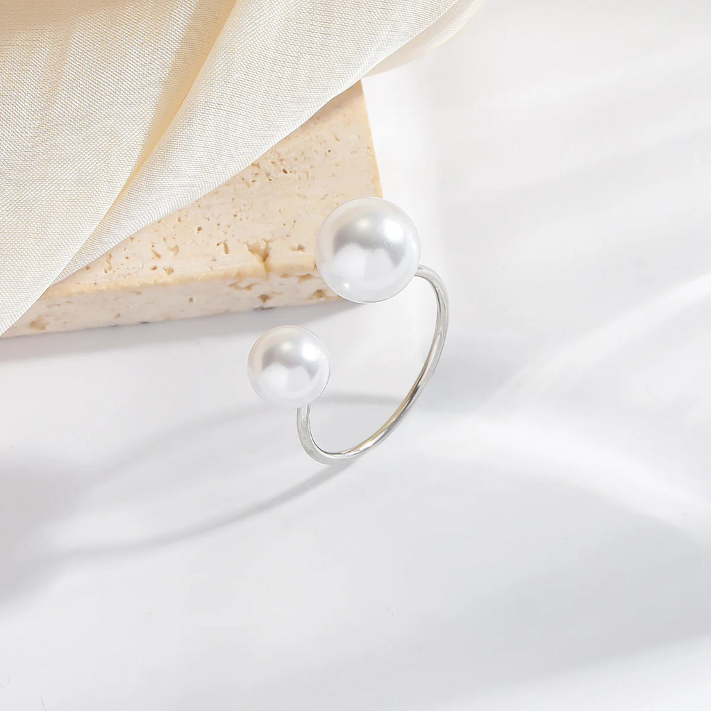 Elegant Double Faux Pearl Adjustable Ring.