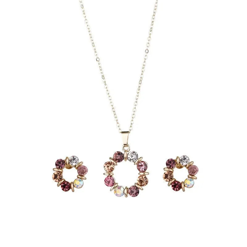 3PCS Gold Jewelry Set Circle Necklace & Earrings