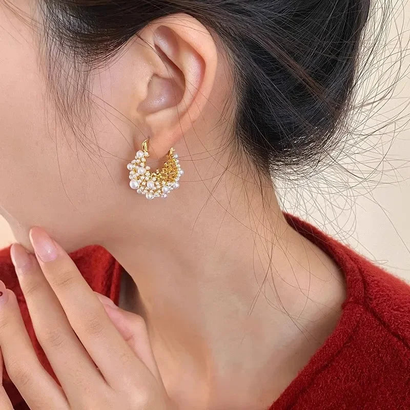 ZAKOL Irregular Pearl Earrings Trendy Metal Design