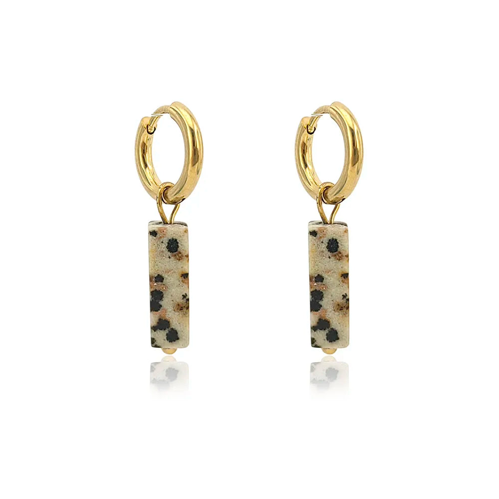 HUIDANG square hoop earrings with natural stones. Elegant design with a refined finish