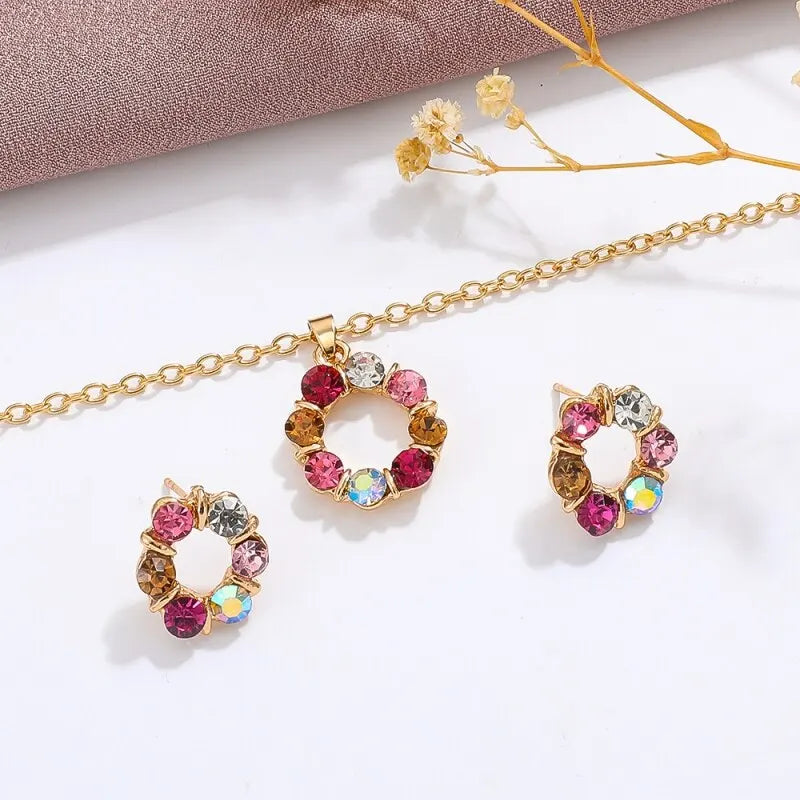 3PCS Gold Jewelry Set Circle Necklace & Earrings