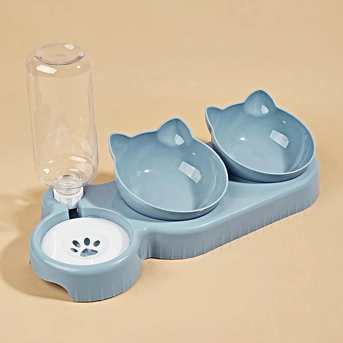 3-in-1 Tilted Cat Bowl Set Food & Water Bowls with Gravity Feeder