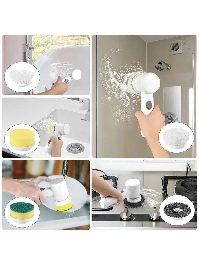 Cordless Electric Spin Scrubber with 5 Replaceable Brush Heads Powerful Cleaning Tool