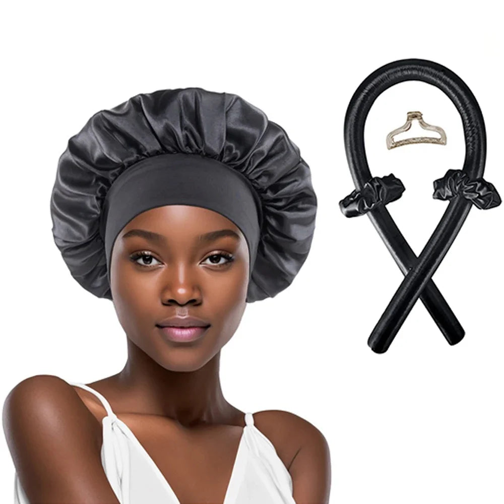 Heat  Free  Hair Curler And Satin Sleeping Cap Set