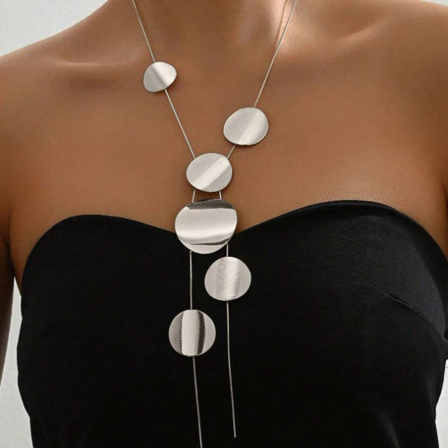Women’s Long Necklace with Large Round Pendant Simple & Elegant