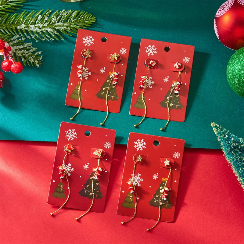 Moving Santa Tassel Dangle Earrings Asymmetric Christmas Design.