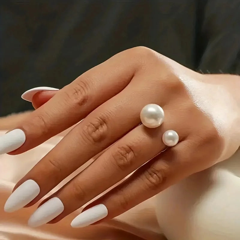 Elegant Double Faux Pearl Adjustable Ring.