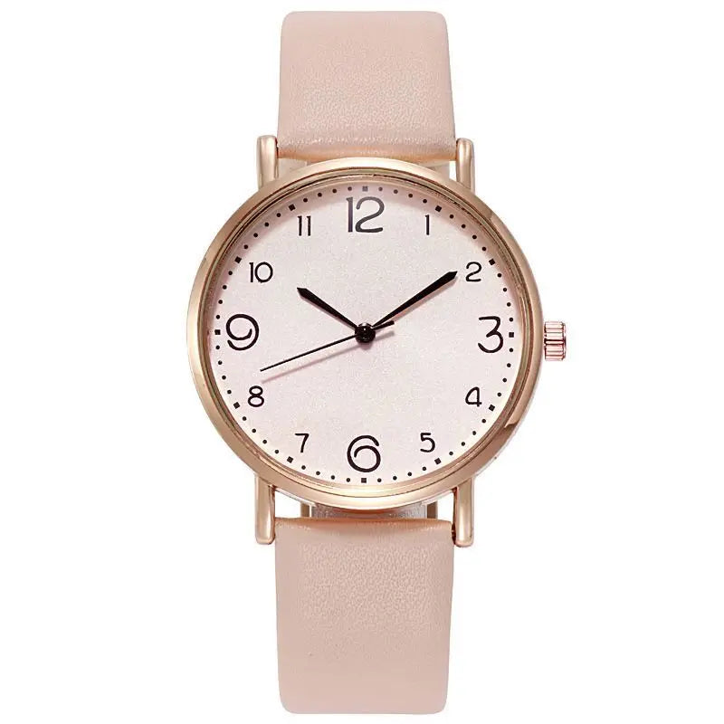 Women’s casual quartz watch with Arabic numbers and leather strap
