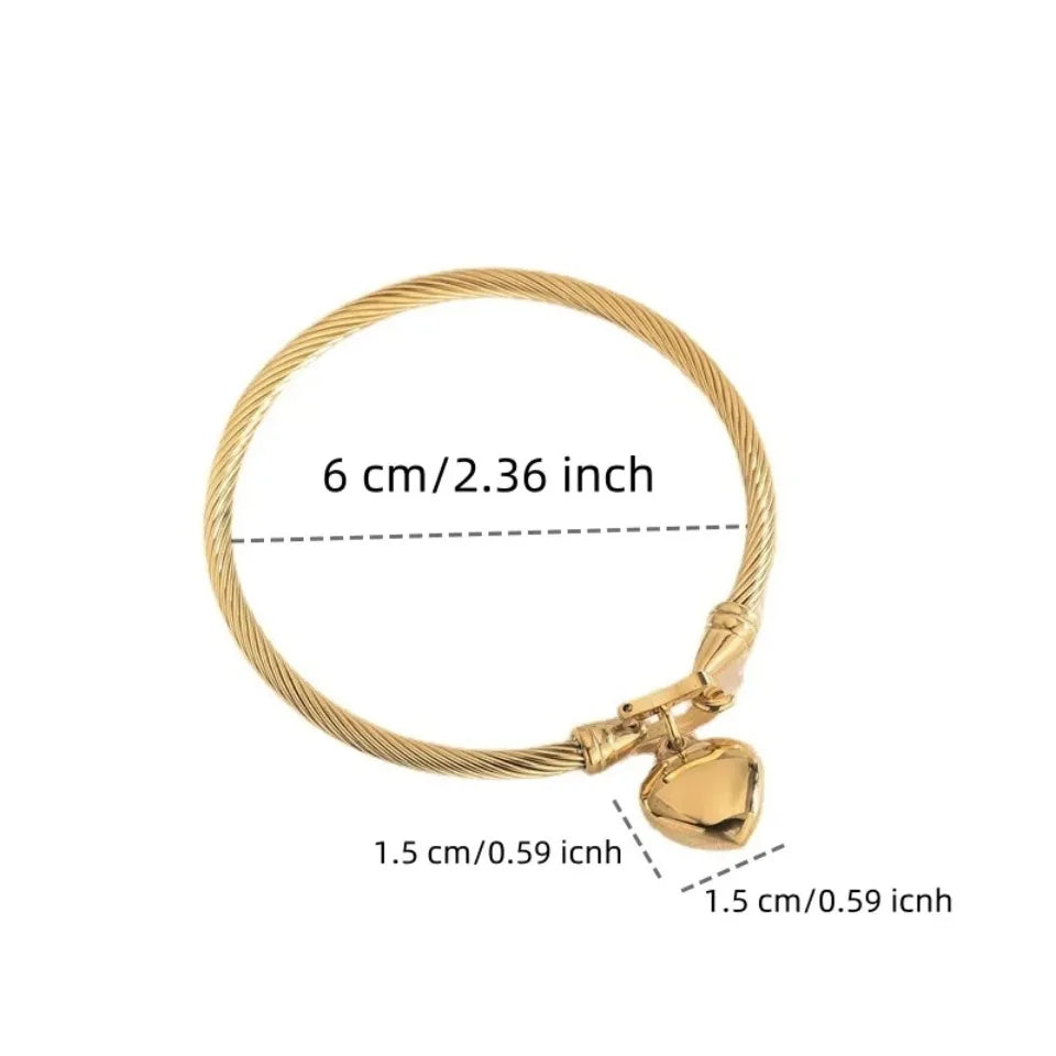 18K Gold Stainless Steel Heart Bangle Unisex Design.