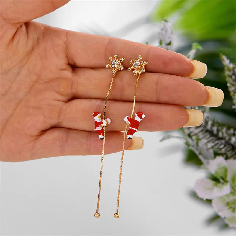 Moving Santa Tassel Dangle Earrings Asymmetric Christmas Design.