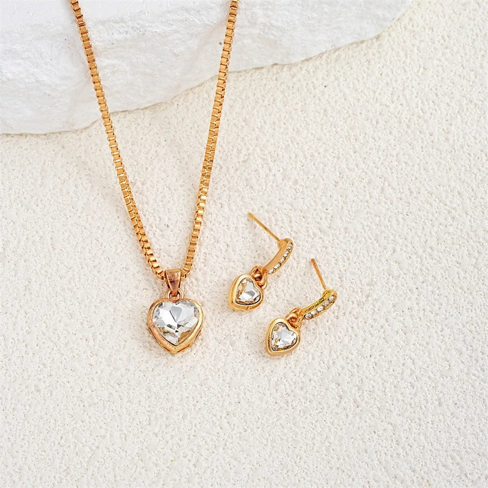 3PCS Heart Pendant Set  Rhinestone Jewelry for Women.