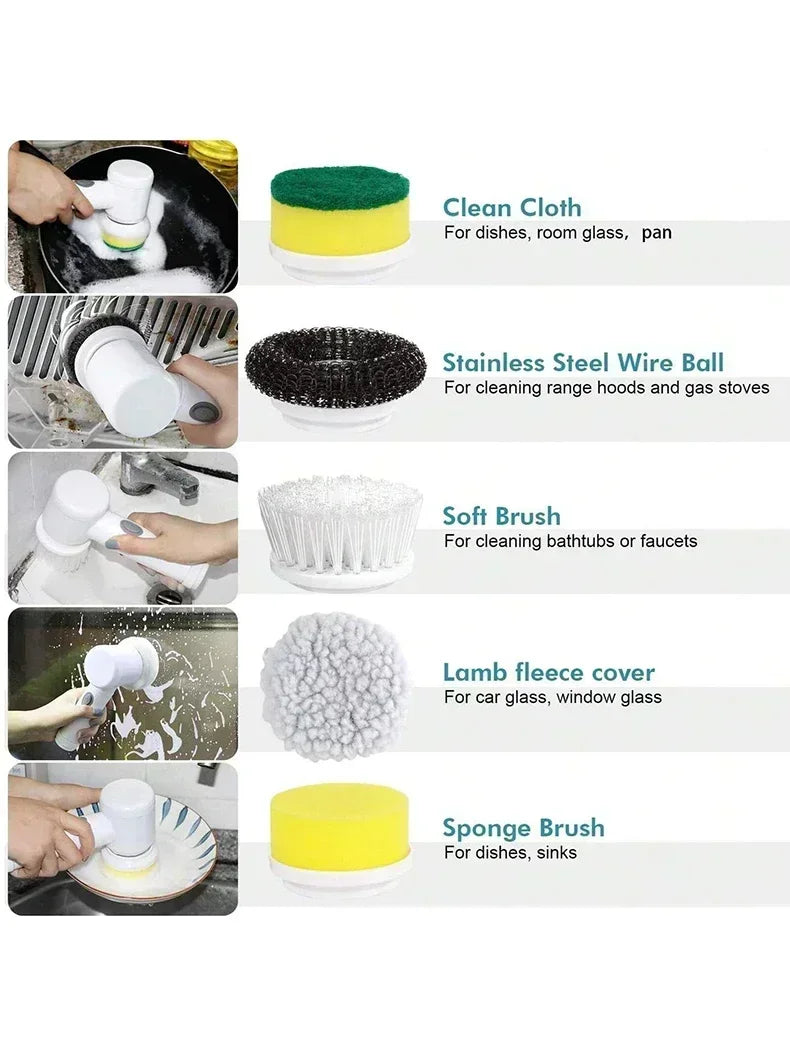 Cordless Electric Spin Scrubber with 5 Replaceable Brush Heads Powerful Cleaning Tool