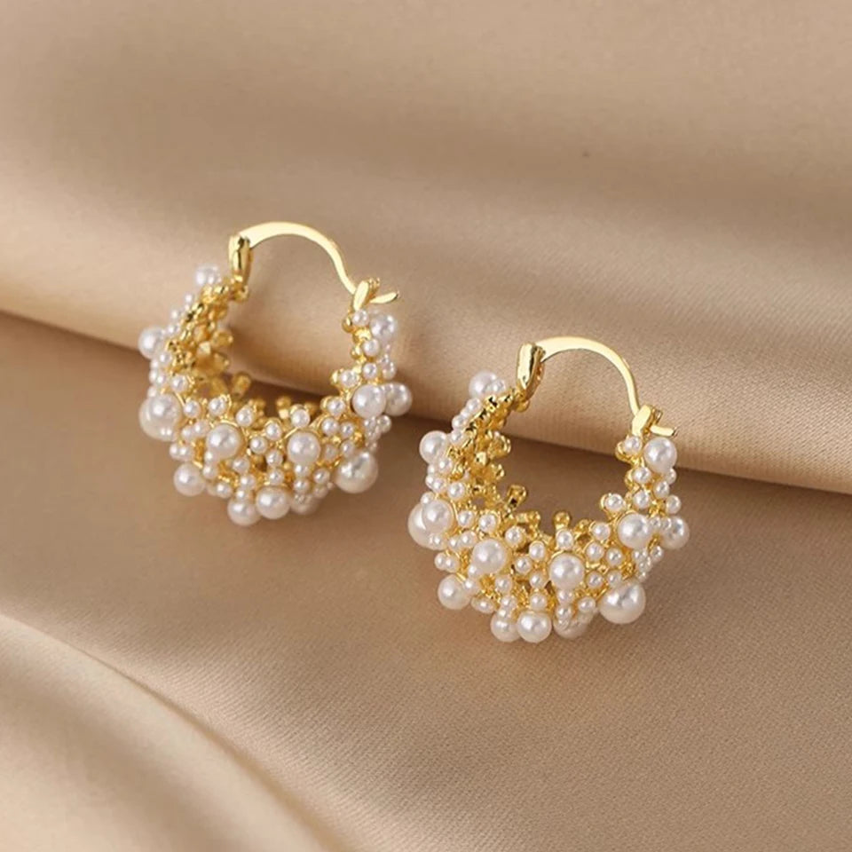 ZAKOL Irregular Pearl Earrings Trendy Metal Design