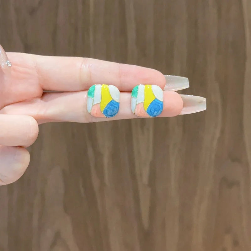 Colorful Glaze Water Drop Stud Earrings – Boho Style