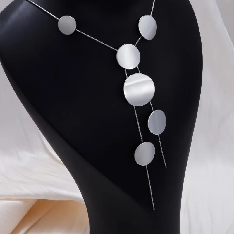 Women’s Long Necklace with Large Round Pendant Simple & Elegant