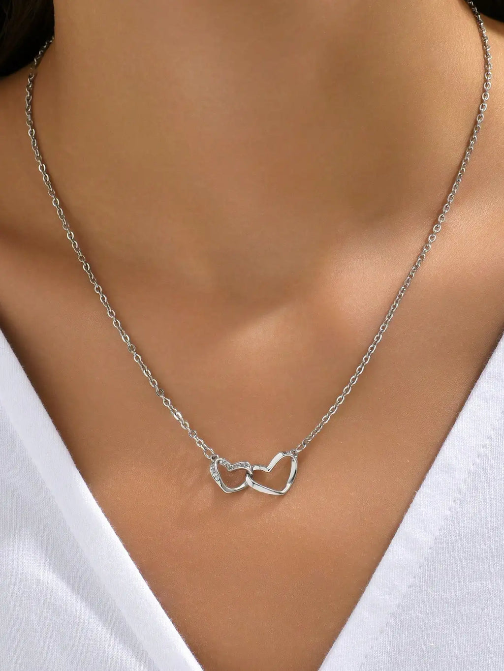 Tiny Double Heart Chain Necklace for Women