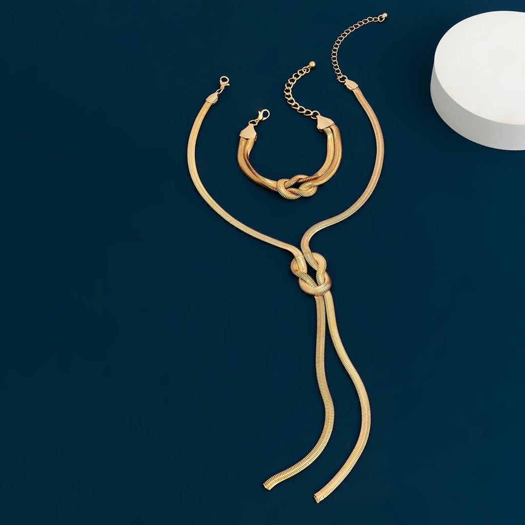 2PCS Smooth Snake Chain Necklace & Bracelet