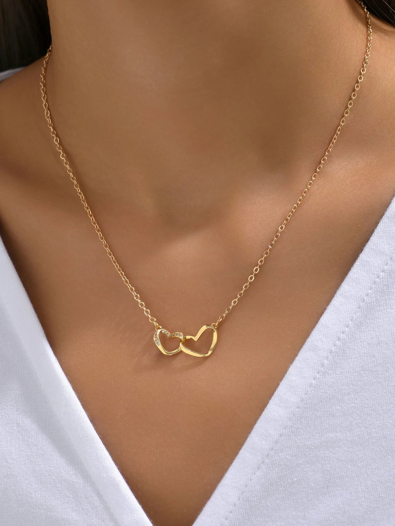 Tiny Double Heart Chain Necklace for Women