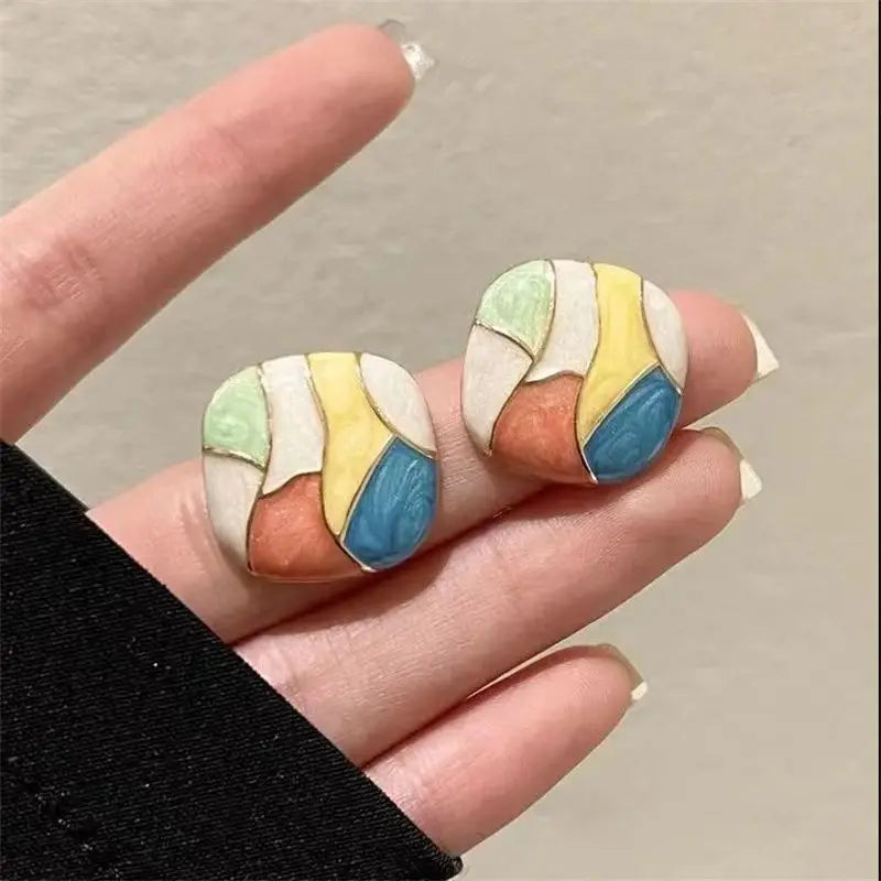 Colorful Glaze Water Drop Stud Earrings – Boho Style