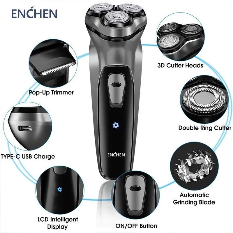 ENCHEN Blackstone 3D Electric Shaver for Men – Ultra-Smooth Shave, Floating Blades, Waterproof, USB-C Fast Recharge