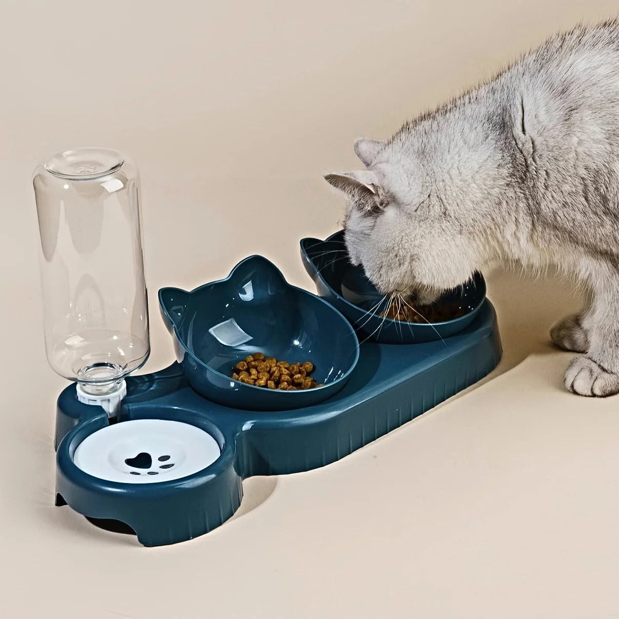 3-in-1 Tilted Cat Bowl Set Food & Water Bowls with Gravity Feeder