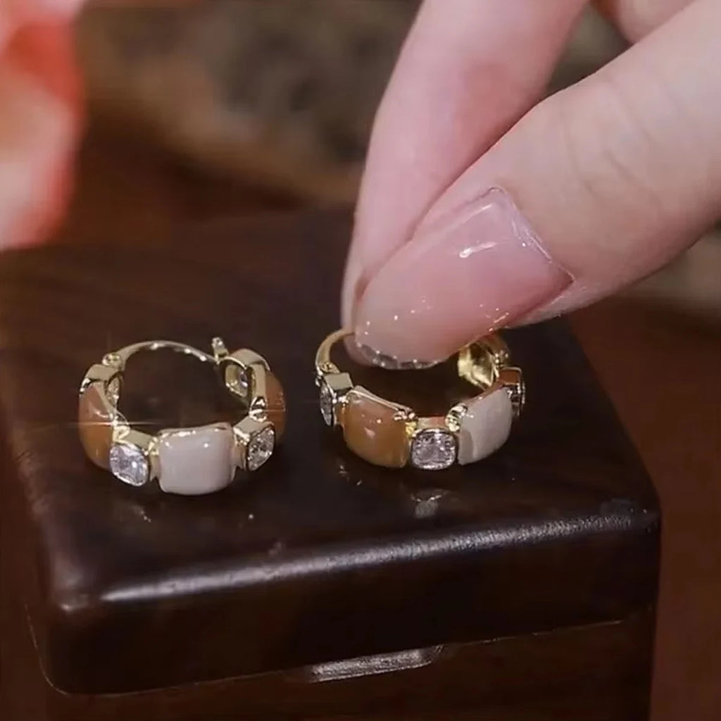 Vintage Y2K Gold Crystal Hoop Earrings for Women
