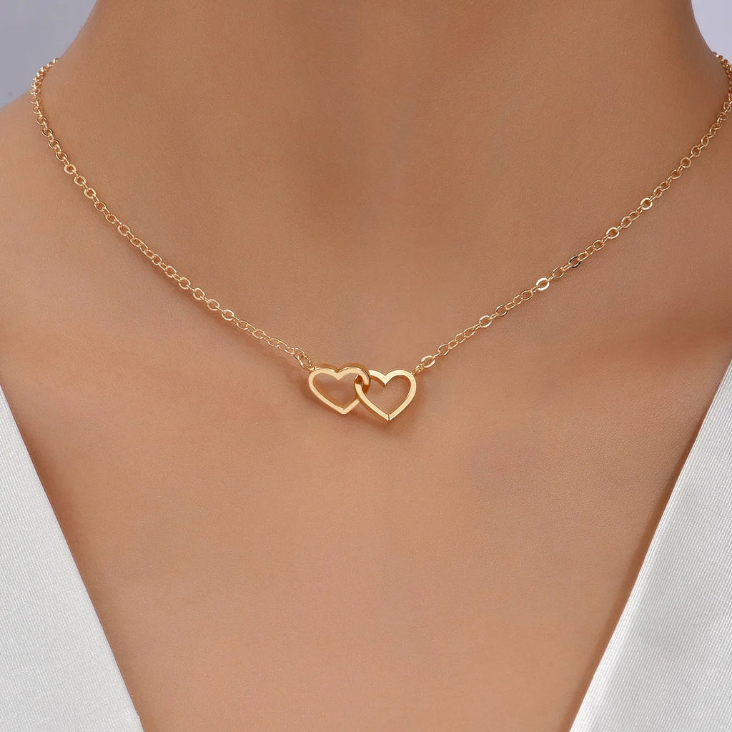 Tiny Double Heart Chain Necklace for Women