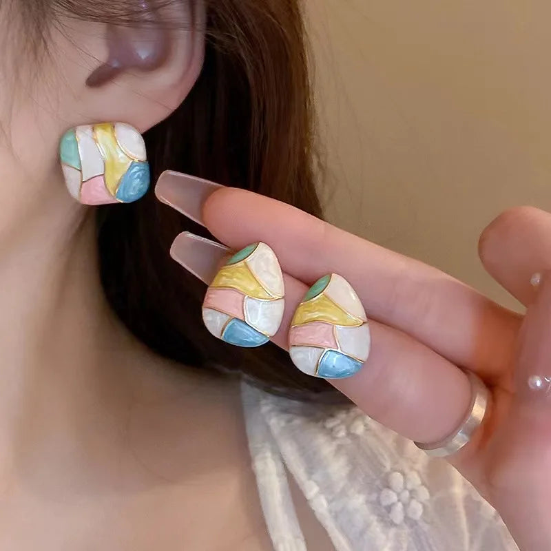 Colorful Glaze Water Drop Stud Earrings – Boho Style