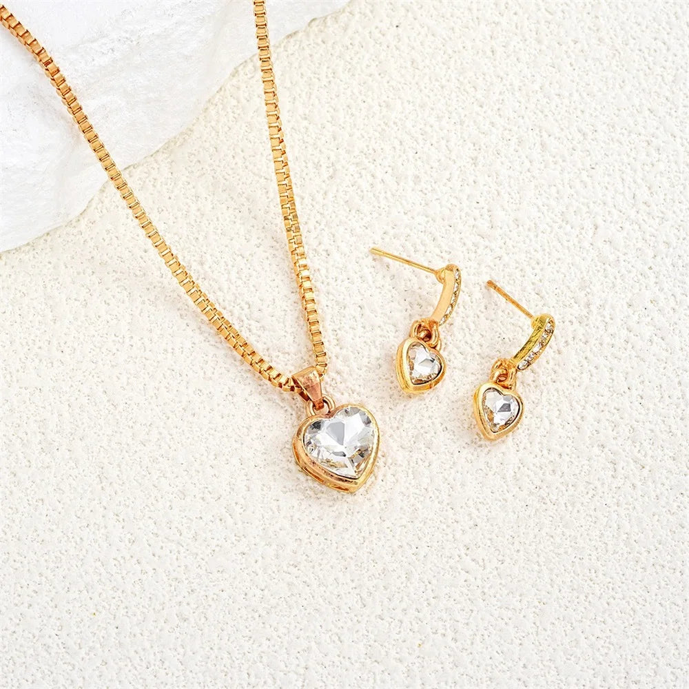 3PCS Heart Pendant Set  Rhinestone Jewelry for Women.