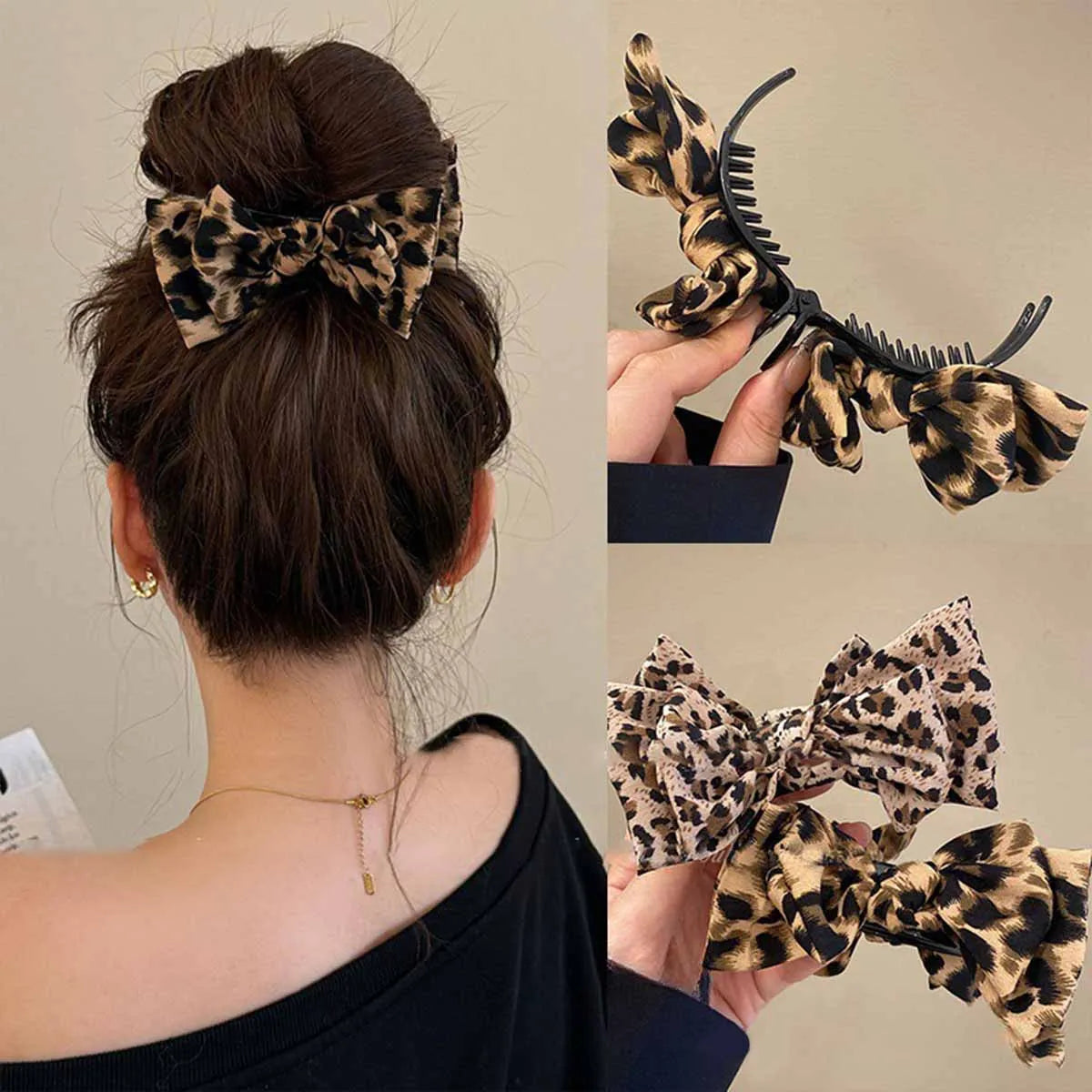 1pc Vintage Leopard Print Bow Premium Hair Grab Hair Accessory