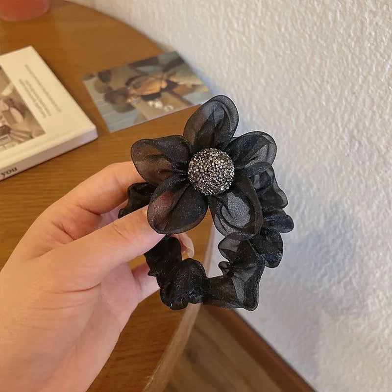 3PCS Pearl & Rhinestone Scrunchies Retro Hair Ties for Women.