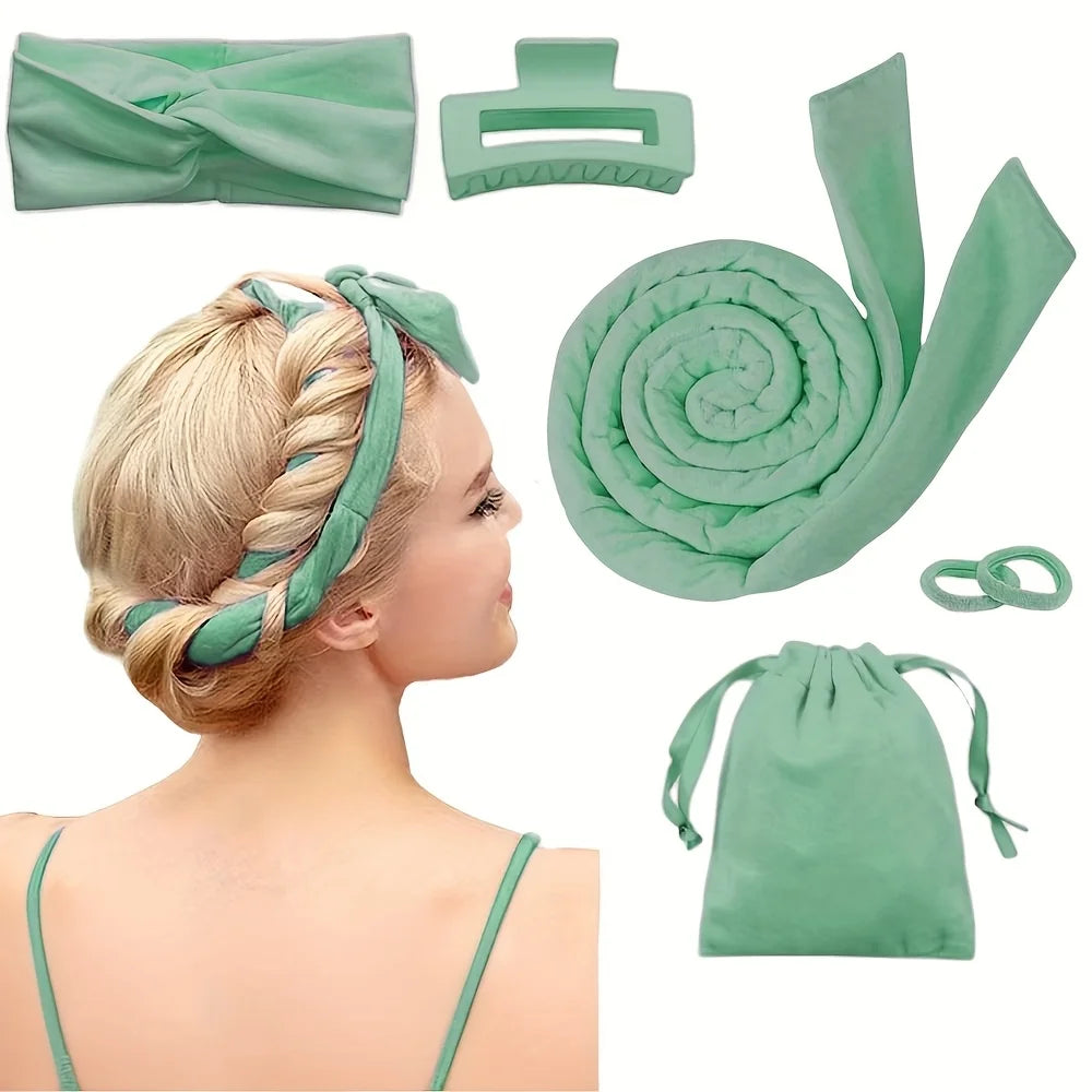 Morsue Heatless Curling Kit for Women – Silk Curler, Sleep Mask & Shower Cap.