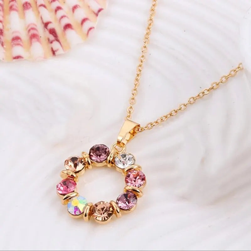 3PCS Gold Jewelry Set Circle Necklace & Earrings