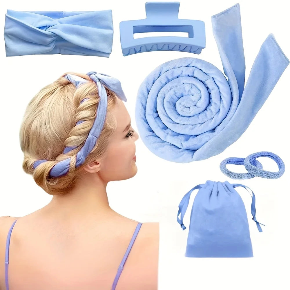 Morsue Heatless Curling Kit for Women – Silk Curler, Sleep Mask & Shower Cap.