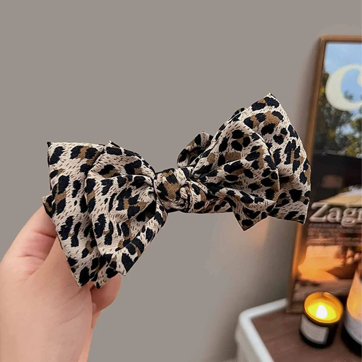 1pc Vintage Leopard Print Bow Premium Hair Grab Hair Accessory
