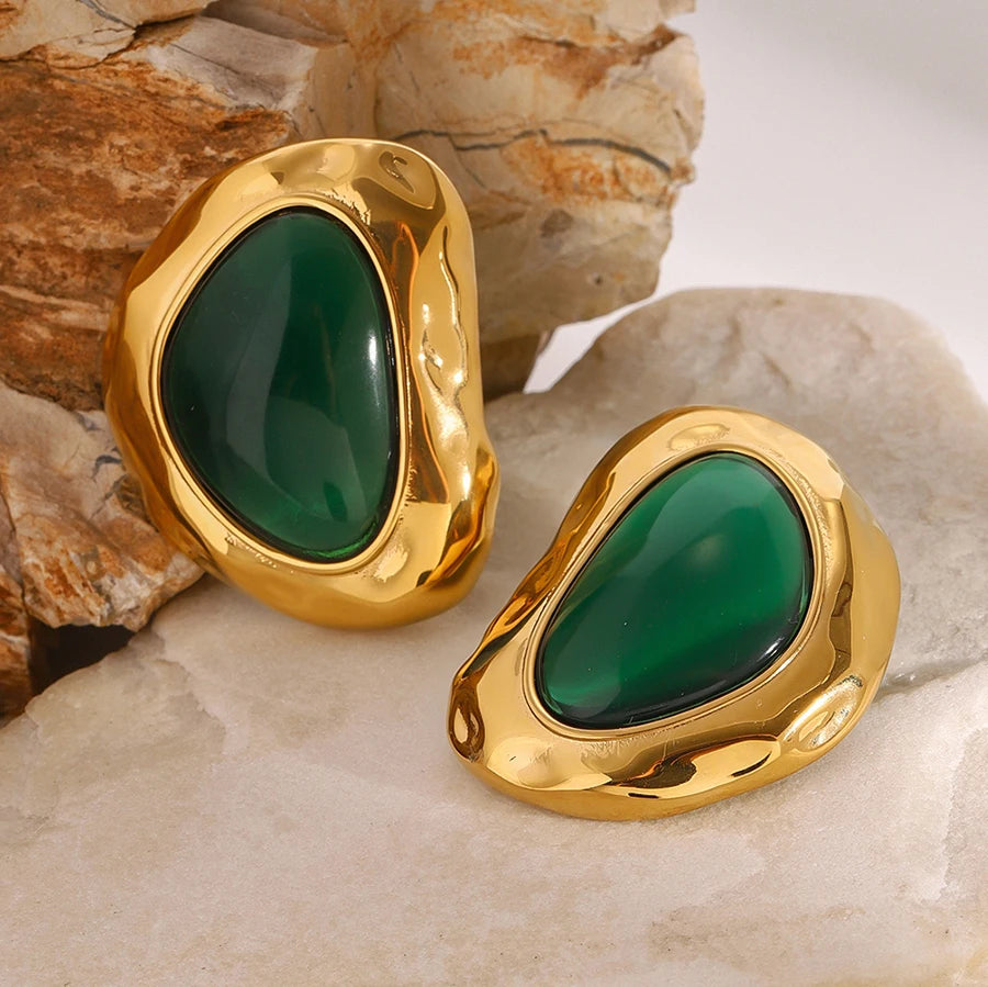 Retro Green Folded Metal Earrings  Bold Statement for Women.